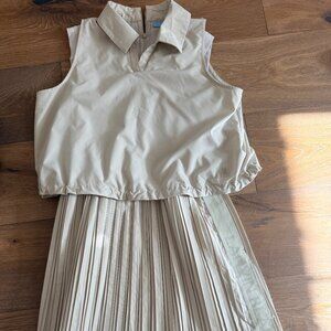 Lanvin Blanc Golf Sleeveless Dress - Size M - Pleated & Adjustable Waist